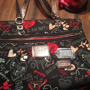 Graffiti Coach Red and Blue Poppy Shoulder Bag